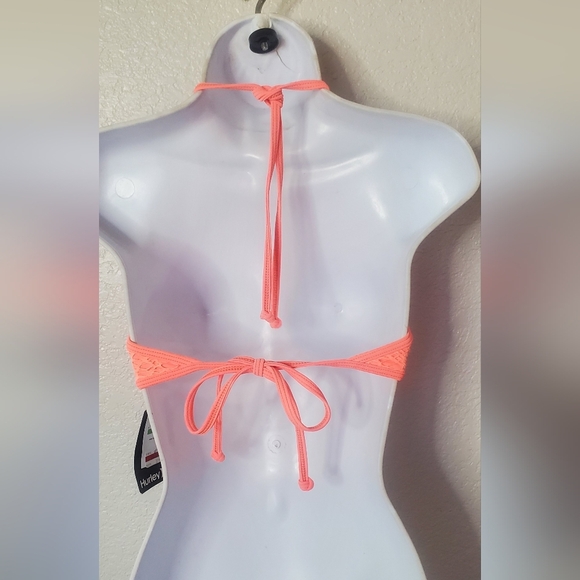 💚5/$25 NWT Hurley Webbed Crop Top Neon Pink Coral Lace Halter Bikini Top - Picture 6 of 8